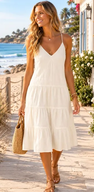 Free People Intimately Ivory Linen Blend Tiered Mini Dress Medium Cottagecore thumbnail 1