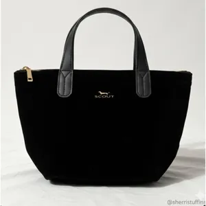 Scout Velvet Black Mini Tote With Dual Handles & Gold Quilted Interior Zip Close thumbnail 1