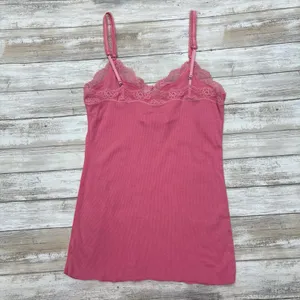 Y2K Abercrombie & Fitch Lace Tank Top Camisole Sz M Pink Stretch Ribbed Coquette thumbnail 2
