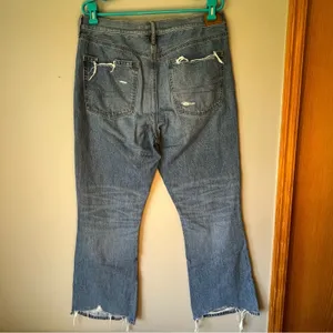 American Eagle Light Wash Distressed Flare Jean Size 12 Long thumbnail 2