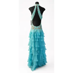 Sherri Hill 11052 Aqua Lace Tiered Ruffle Gown – NWT – Size 4 – $498 Retail thumbnail 6