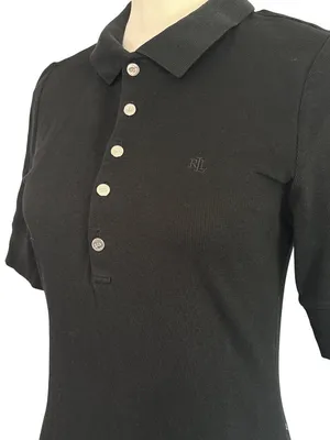 Lauren Ralph Lauren Lillianna Dress in Black Large Womens Midi Knit Ribbed Polo thumbnail 6