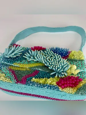 Handcrafted in India Beaded Coastal Coral Reef Shoulder Handbag Purse Teal Aqua thumbnail 5
