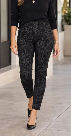 New Tina Stephens Black‎ Snake Print Pull On Pants Size 2 Dressy Casual Office thumbnail 1