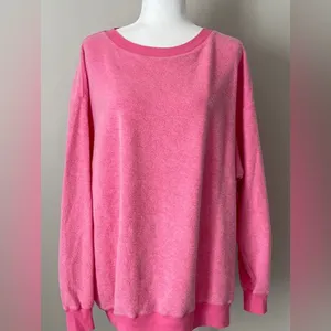 Wildfox Oversized Heathered Hot Pink Fleece SweatshirtCrewneck Ribbed Hem/ Cuffs thumbnail 2