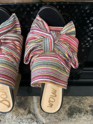 Sam Edelman Yumi Multi Stripe Bow Open Toe Heeled Mules Women's 7.5 M E9919F2900 thumbnail 2