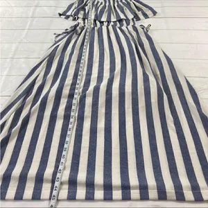 Ark & Co Womens Blue//White Striped Off Shoulder Smocked Maxi Dress Medium thumbnail 9