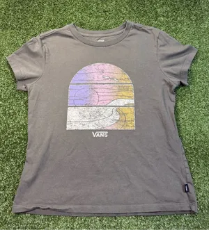 Vans Women's Grey T-Shirt Graphic‎ Logo Skate Beach Sunset Colorful Small thumbnail 1