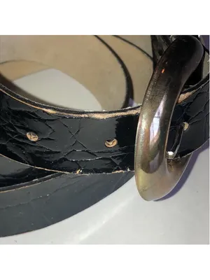 Classic Black Leather Belt with Gold Tone Buckle thumbnail 5