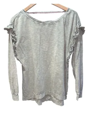 Anthropologie Pilcro Top Womens Sz M Ruffled Open Back Moss Cotton Long Sleeves thumbnail 2
