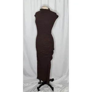NWT!! ANTHROPOLOGIE Maya Ruched Cowl Neck Textured Midi Dress Chocolate Large thumbnail 5