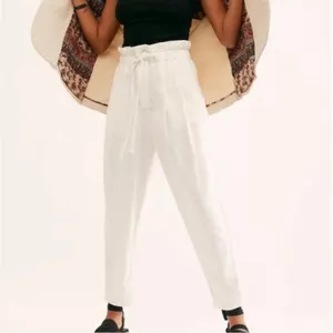 FREE PEOPLE Paperbag White Linen Trousers Pants thumbnail 2