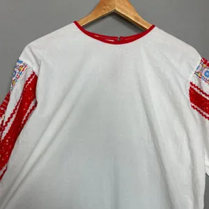 Folk Peasant‎ Blouse Top Women White Red Embroidered Balloon Sleeve European thumbnail 3