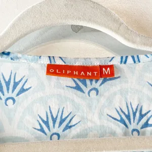 Oliphant Tuckernuck Cotton Printed Short Sleeve Cinch Waist Mini Dress Blue Med thumbnail 3