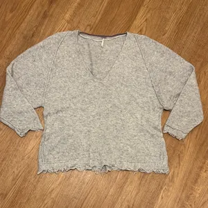 Free People Small Gray Irresistible Wool Blend Fringe Oversized Pullover Sweater thumbnail 1