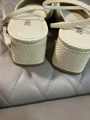 Zara Cream Textured Square-Toe Ankle Strap Mules thumbnail 8