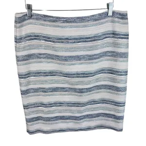 Ann Taylor Womens Blue Striped Tweed Pencil Skirt Size 14 Metallic‎ Professional thumbnail 1