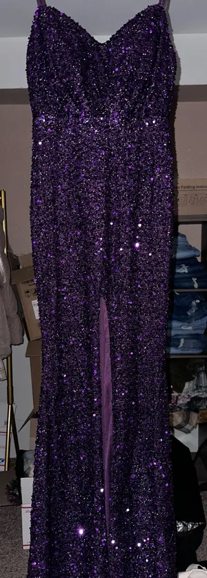 Miss Look Maxi purple sequin prom dress thumbnail 1