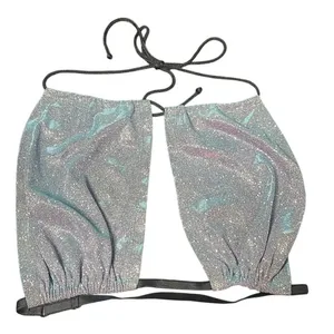 Leg Avenue Silver Iridescent Metallic Halter Crop Top Rave Festival S/M Backless thumbnail 1