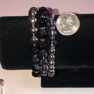 Stretch Beaded Bracelet Set - Black & Silver Tones thumbnail 3
