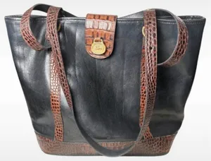 🔥 VINTAGE GRAIL! Rare 90s BRAHMIN Tuscan Croc & Smooth Leather Shoulder Tote Ba thumbnail 1