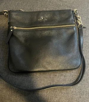 kate spade Black Pebbled Leather Crossbody with Gold Chain Trim thumbnail 1
