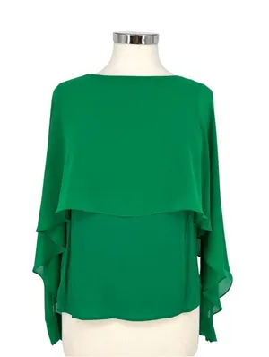 Zara Green Flowy Cape Blouse Layered Design Cut-Out Sleeves Size XS thumbnail 1