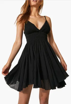 NWT Free People Intimately Delia Asymmetric Raw Hem Cotton Dress in Black Size X thumbnail 1