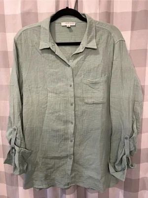 Anne Klein Light Sage Green Gauze Button-Down Shirt thumbnail 1