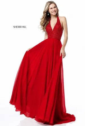 Sherri‎ Hill 51640 Red Sequin Halter Chiffon Gown Size 8 NWT Retail $480 thumbnail 1