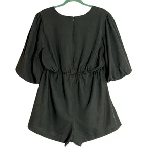 1. State Linen Blend Romper Cut Out Details Black Casual Women's 1X thumbnail 3