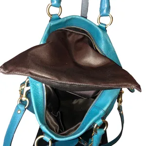 Vintage COACH Madison Turquoise Leather Satchel Rear Zipper Pocket Bag 12935 thumbnail 7