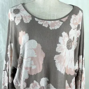 Ruby Rd Women's XL Sweater Floral Knit Pullover Tan Pink Crew Neck EUC thumbnail 4