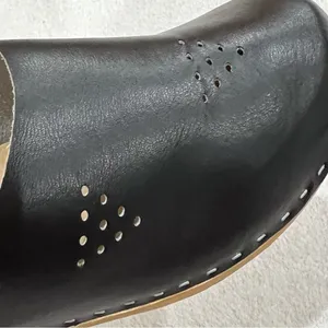 Marcus Black Leather Wooden Swedish Clogs Size 36 thumbnail 3