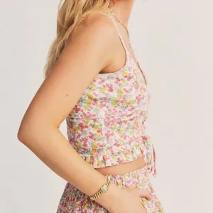 LoveShackFancy Sarai Cropped Ruffle Cami In Floral Fruity Punch New Small thumbnail 2