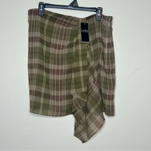 Lauren Ralph Lauren Plaid Ruffle-Trim Georgette Skirt Green Farm Olive 10 NWT thumbnail 4