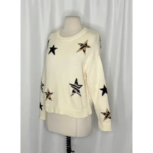 RAILS Perci Animal Star Sweater Ivory Black Camel Cotton Blend Knit X-Small thumbnail 6