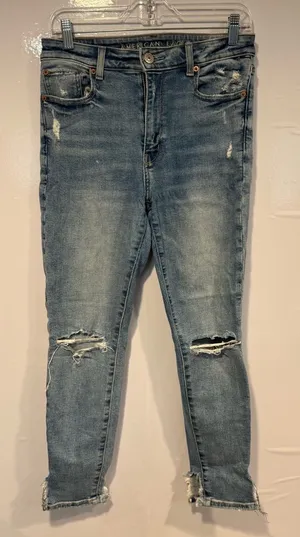 Women's American Eagle Distressed‎ Blue Skinny Jeans thumbnail 1