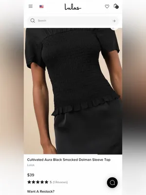 NWT Lulus Women’s Cultivated Aura Black Smocked Dolman Sleeve Top Blouse Size M thumbnail 3
