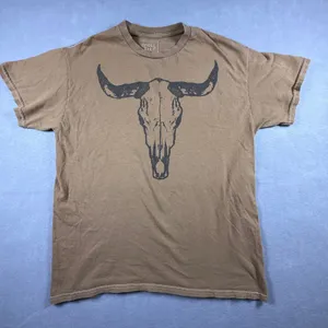 Full Tilt Womens Brown Steer Skull Graphic Tee Short Sleeve Cotton T-Shirt Small thumbnail 2