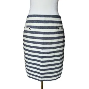 ANN TAYLOR Coastal Linen Blend Striped Pencil Skirt High Rise Navy White Size 4 thumbnail 3