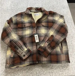 Alpine Design Womens Sherpa Lined Flannel Jacket Brown Plaid Full Zip Large thumbnail 1