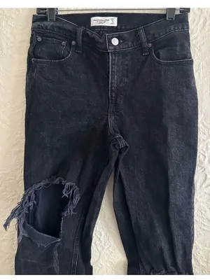 Abercrombie and Fitch the 90s Straight Low Rise Black Ripped Knees Jeans 27 4 thumbnail 2