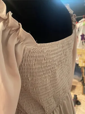 Beige long sleeve smocked dress thumbnail 3