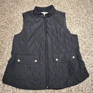 Croft & Barrow Womens XL Black Quilted Vest Full Zip Mock Neck Adjustable Waist thumbnail 1