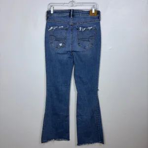American Eagle Stretch Super Hi-Rise Flare Medium Wash Distressed Casual Size 8 thumbnail 8
