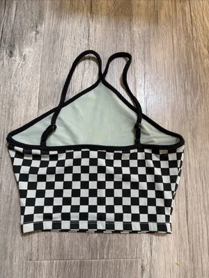 Princess Polly Checkerboard Halter Crop Top - Black & White thumbnail 2