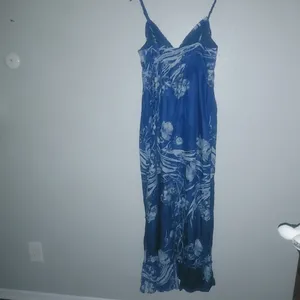 Old Navy L Sleeveless Rope Straps Pocketed Aloha Maxi Dress in Blue White thumbnail 8
