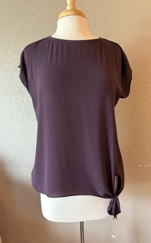 LOFT Plum Mixed Media Side Tie Dolman Top Women's Small thumbnail 1