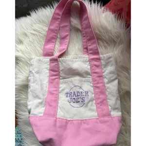Trader Joe's Pink and White Canvas Tote Bag thumbnail 3